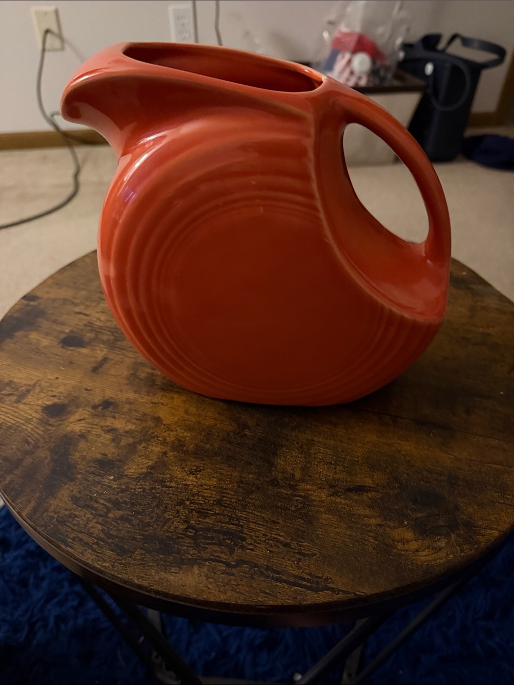 Fiestaware Orange Ceramic Disc Pitcher with Open Handle